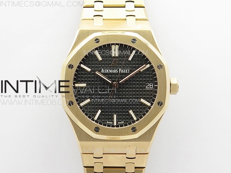 Royal Oak 41mm 15500 RG APSF 1:1 Best Edition Black Textured Dial on RG Bracelet A4302 Super Clone