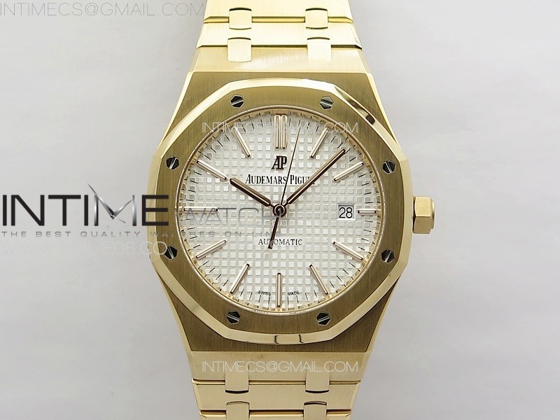 Royal Oak 41mm 15400 RG ZF 1:1 Best Edition White Textured Dial on SS Bracelet V2 SA3120 Super Clone