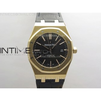 Royal Oak 41mm 15400 RG APSF 1:1 Best Edition Black Textured Dial on Black Leather Strap A3120 Super Clone V3