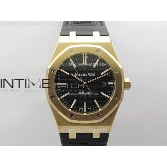Royal Oak 41mm 15400 RG APSF 1:1 Best Edition Black Dial on Black Leather Strap SA3120 Super Clone V4 (Gain Weight)