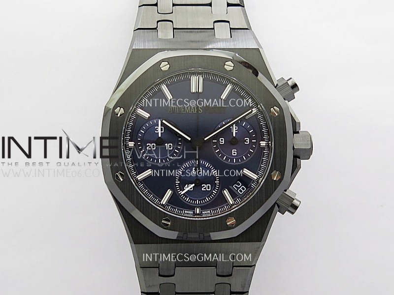 Royal Oak Chrono 26240 Black Ceramic V2 APSF 1:1 Best Edition Blue Textured Dial On Ceramic Bracelet Super Clone SA4401 (Free Sprung)