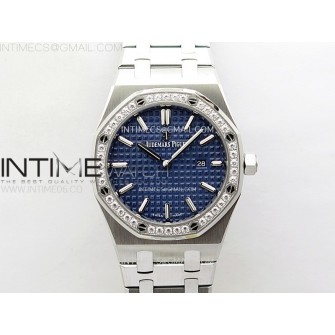 Lady Royal Oak 33mm 67651 Diamonds SS ZF 1:1 Best Edition Blue Textured Dial on SS Bracelet RONDA Quartz