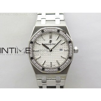 Lady Royal Oak 33mm 67651 Diamonds SS ZF 1:1 Best Edition White Textured Dial on SS Bracelet RONDA Quartz