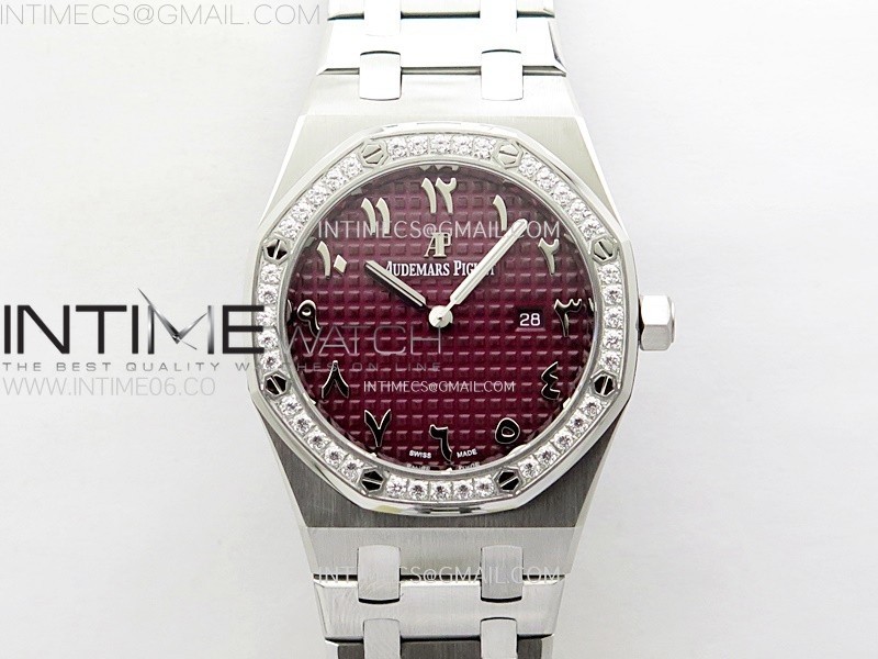 Lady Royal Oak 33mm 67651 Diamonds SS ZF 1:1 Best Edition Purple Textured Dial on SS Bracelet RONDA Quartz