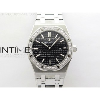 Lady Royal Oak 33mm 67651 Diamonds SS ZF 1:1 Best Edition Black Textured Dial on SS Bracelet RONDA Quartz