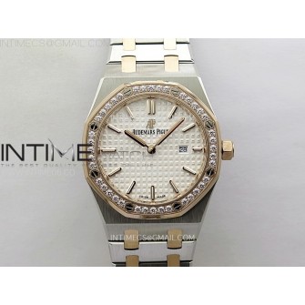 Lady Royal Oak 33mm 67651 Diamonds bezel SS/RG ZF 1:1 Best Edition White Textured Dial on SS Bracelet RONDA Quartz