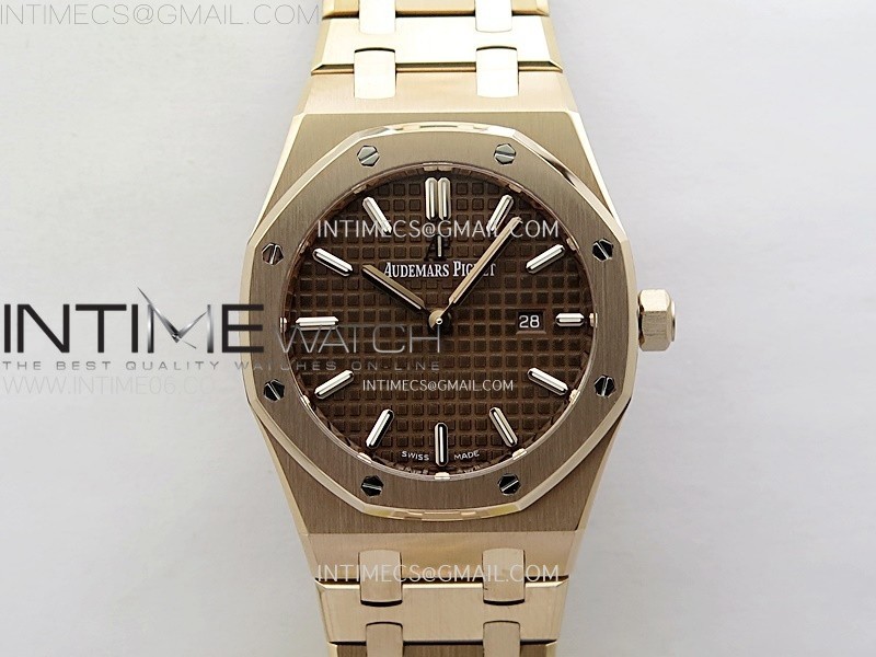 Lady Royal Oak 33mm 67651 RG ZF 1:1 Best Edition Brown Textured Dial on RG Bracelet RONDA Quartz