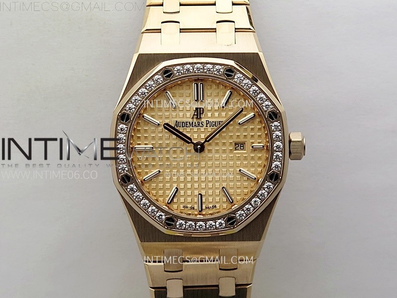 Lady Royal Oak 33mm 67651 Diamonds Bezel RG ZF 1:1 Best Edition RG Textured Dial on RG Bracelet RONDA Quartz