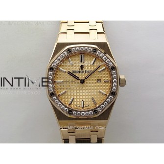 Lady Royal Oak 33mm 67651 Diamonds Bezel RG ZF 1:1 Best Edition RG Textured Dial on RG Bracelet RONDA Quartz