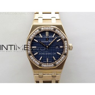 Lady Royal Oak 33mm 67651 Diamonds Bezel RG ZF 1:1 Best Edition Blue Textured Dial on RG Bracelet RONDA Quartz