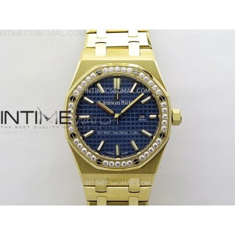 Lady Royal Oak 33mm 67651 Diamonds Bezel YG ZF 1:1 Best Edition Blue Textured Dial on YG Bracelet RONDA Quartz