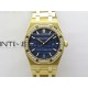 Lady Royal Oak 33mm 67651 Diamonds Bezel YG ZF 1:1 Best Edition Blue Textured Dial on YG Bracelet RONDA Quartz