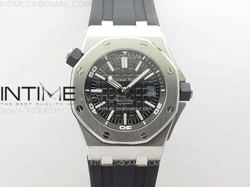 Royal Oak Offshore Diver 15703 APSF 1:1 Best Edition Black Dial on Black Rubber Strap A3120 Super Clone V3