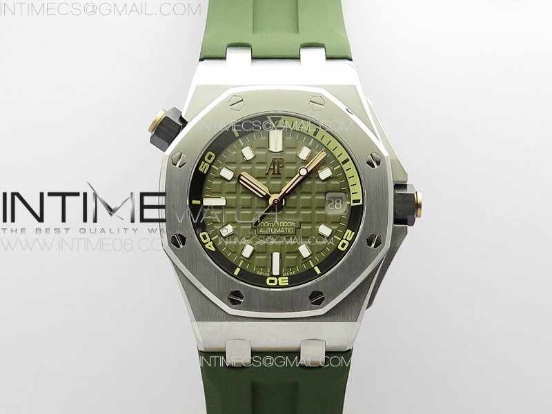 Royal Oak Offshore Diver 15720 ZF 1:1 Best Edition Green Dial on Green Rubber Strap A4308