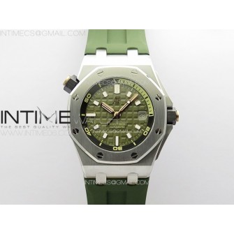 Royal Oak Offshore Diver 15720 ZF 1:1 Best Edition Green Dial on Green Rubber Strap A4308