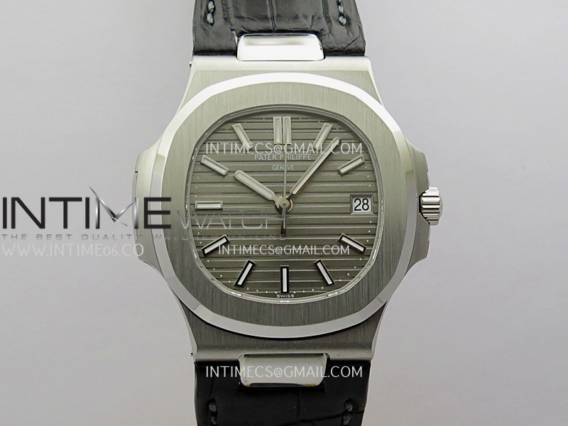 Nautilus 5711 SS 3KF 1:1 Best Edition Gray Textured Dial on Black Leather Strap A324 Super Clone V2