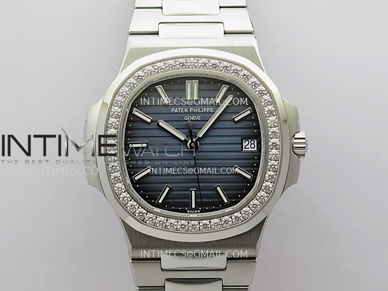 Nautilus 5711/1A 3KF 1:1 Best Edition Diamonds Bezel Blue Textured Dial on SS Bracelet A324 Super Clone V2