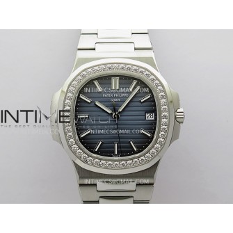 Nautilus 5711/1A 3KF 1:1 Best Edition Diamonds Bezel Blue Textured Dial on SS Bracelet A324 Super Clone V2