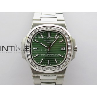 Nautilus 5711/1A 3KF 1:1 Best Edition Diamonds Bezel Green Textured Dial on SS Bracelet A324 Super Clone V2