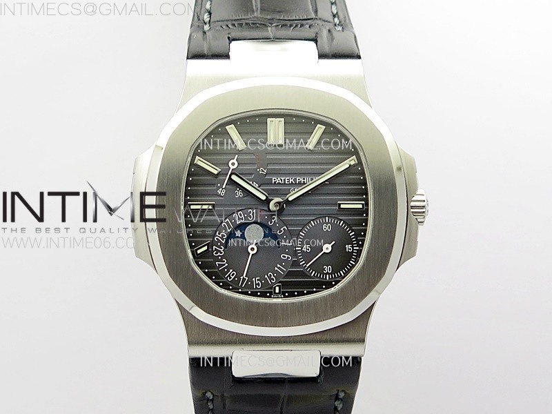 Nautilus 5712G SS PPF 1:1 Best Edition Blue Dial on Black Leather Strap A240 Super Clone V2