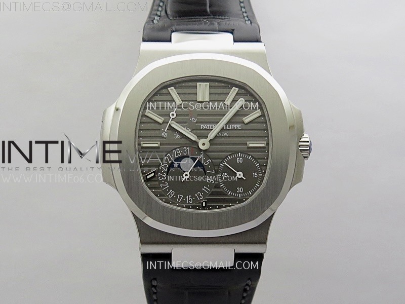Nautilus 5712 001 SS PPF 1:1 Best Edition Gray Dial on Black Leather Strap A240 Super Clone