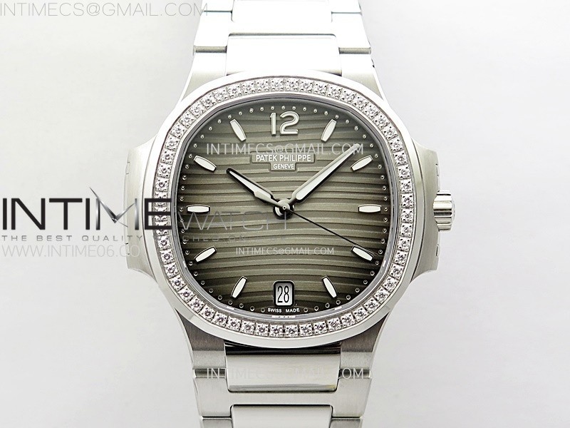 Nautilus 7118 New Version Ladies Diamonds Bezel PPF 1:1 Best Edition Gray Dial on SS Bracelet A324 Super Clone