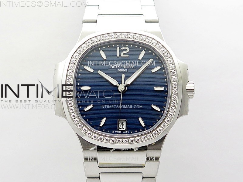 Nautilus 7118 New Version Ladies Diamonds Bezel PPF 1:1 Best Edition Blue Dial on SS Bracelet A324 Super Clone