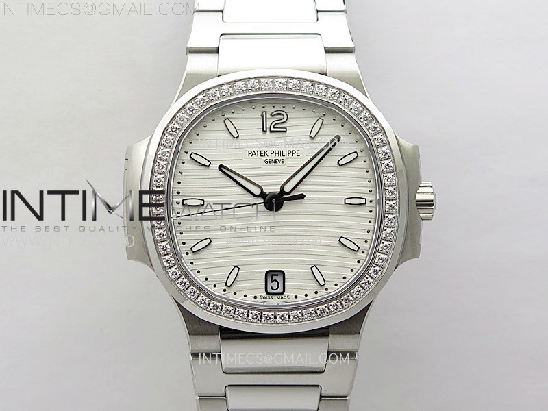 Nautilus 7118 New Version Ladies Diamonds Bezel PPF 1:1 Best Edition White Dial on SS Bracelet A324 Super Clone