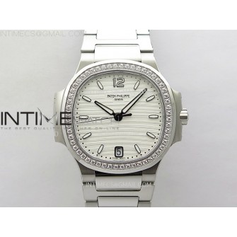 Nautilus 7118 New Version Ladies Diamonds Bezel PPF 1:1 Best Edition White Dial on SS Bracelet A324 Super Clone