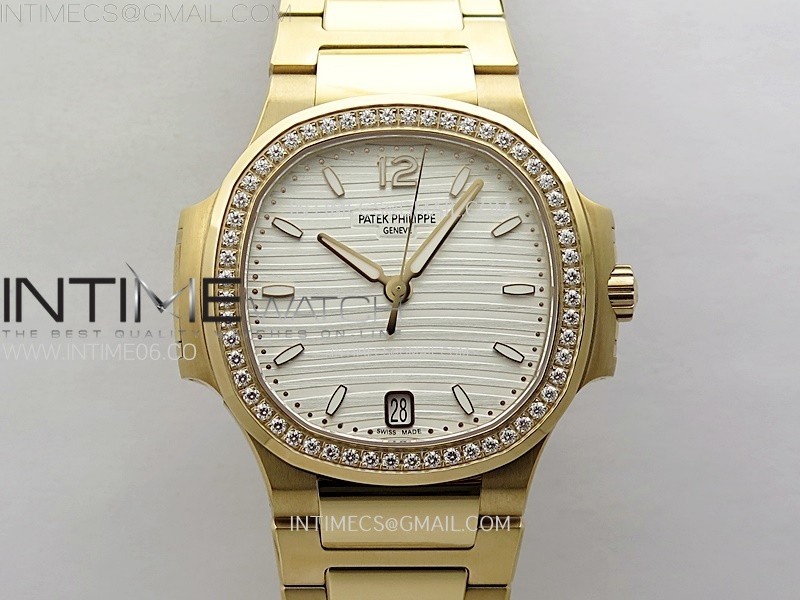 Nautilus 7118 New Version Ladies Diamonds Bezel RG PPF 1:1 Best Edition White Dial on RG Bracelet A324 Super Clone