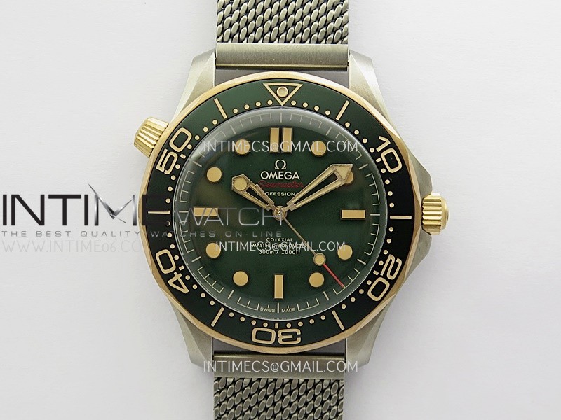 Seamaster 300M Diver Titanium/Bronze Gold VSF 1:1 Best Edition Green Dial on Titanium Mesh Bracelet Asian Super Clone 8806