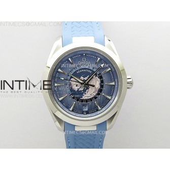 Aqua Terra GMT Worldtimer 43mm VSF 1:1 Best Edition Summer Blue Dial on Blue Rubber Strap A8938 Super Clone