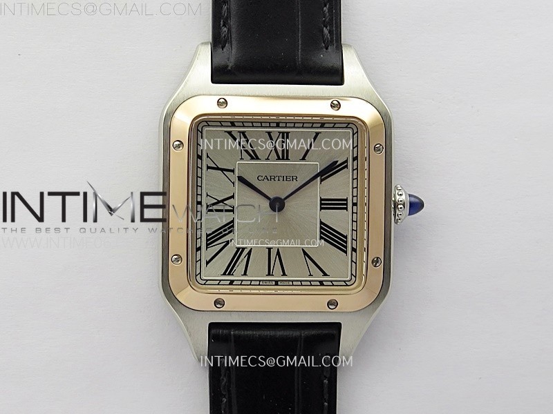 Santos Dumont 43.5mm SS/RG F1F Best Edition Silver Dial on Black Leather Strap Quartz