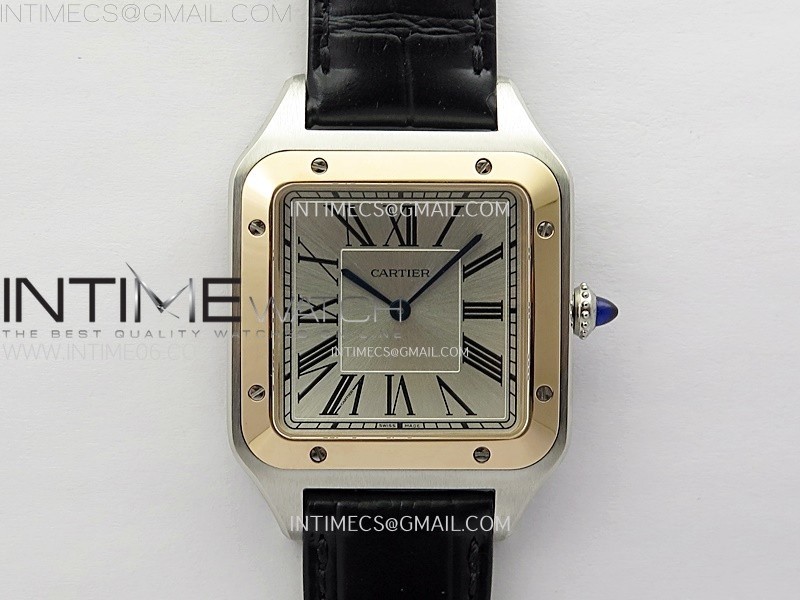 Santos Dumont 46.6mm SS/RG F1F Best Edition Silver Dial on Black Leather Strap Quartz