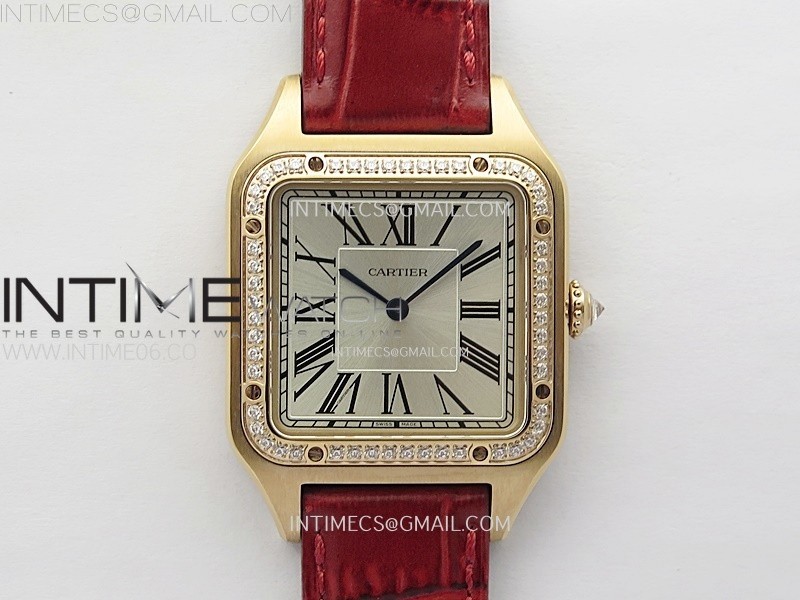 Santos Dumont 43.5mm RG F1F Best Edition Silver Dial on Red Leather Strap Quartz