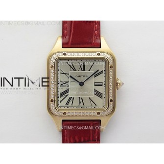 Santos Dumont 43.5mm RG F1F Best Edition Silver Dial on Red Leather Strap Quartz