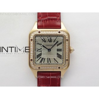 Santos Dumont 38mm RG/Diamonds Bezel F1F Best Edition Silver Dial on Red Leather Strap Quartz