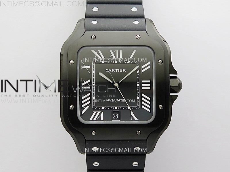 Santos de Cartier 40mm PVD BVF 1:1 Best Edition Black Dial on Rubber Strap MIYOTA 9019