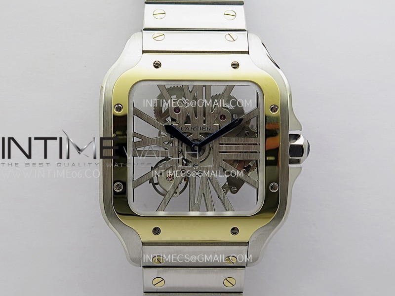 Santos de Cartier Skeleton SS/YG MLF Skeleton Dial On SS/YG SmartLink Bracelet Super Clone 9611MC