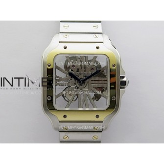 Santos de Cartier Skeleton SS/YG MLF Skeleton Dial On SS/YG SmartLink Bracelet Super Clone 9611MC