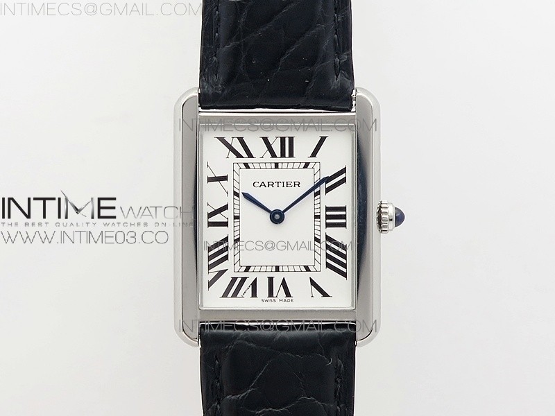 Tank Solo Ladies 28mm SS AF 1:1 Best Edition White Dial on Black Leather Strap Ronda Quartz