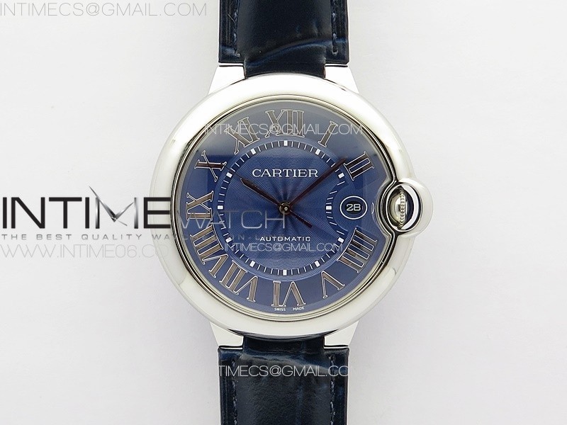 Ballon Bleu 42mm SS 3KF 1:1 Best Edition Blue Texture Dial on Blue Leather Strap A2824