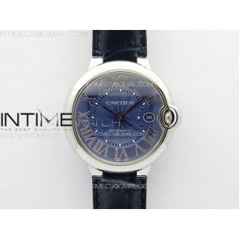 Ballon Bleu 42mm SS 3KF 1:1 Best Edition Blue Texture Dial on Blue Leather Strap A2824