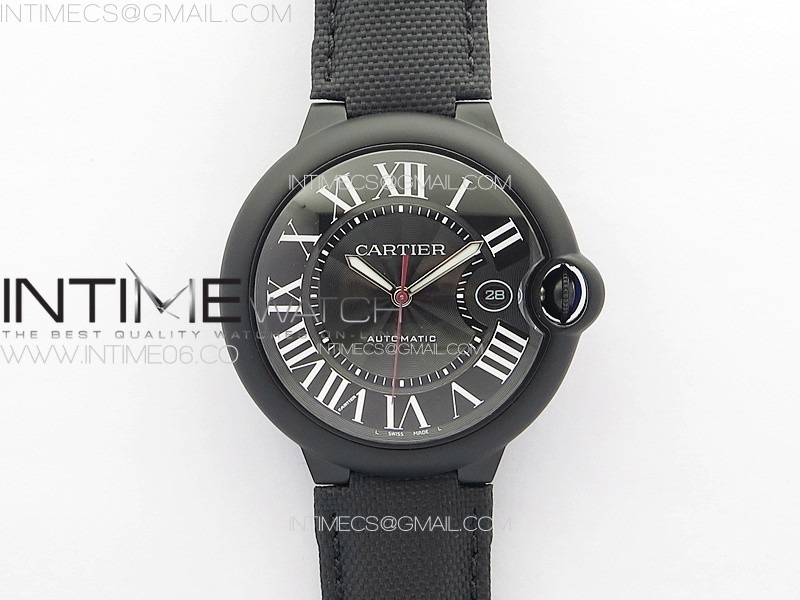 Ballon Bleu 42mm DLC 3KF 1:1 Best Edition Black Texture Dial on Black Leather Strap A2824
