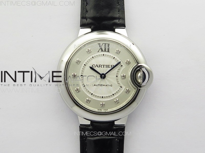 Ballon Bleu 33mm SS 3KF 1:1 Best Edition White Textured Dia Markers Dial on Black Leather Strap A076