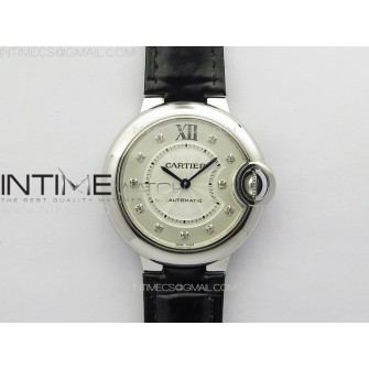 Ballon Bleu 33mm SS 3KF 1:1 Best Edition White Textured Dia Markers Dial on Black Leather Strap A076