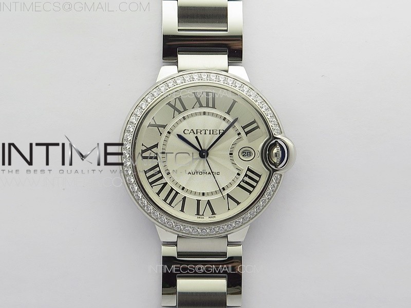 Ballon Bleu 42mm Diamonds Bezel SS 3KF 1:1 Best Edition White Texture Dial on SS Bracelet A2824