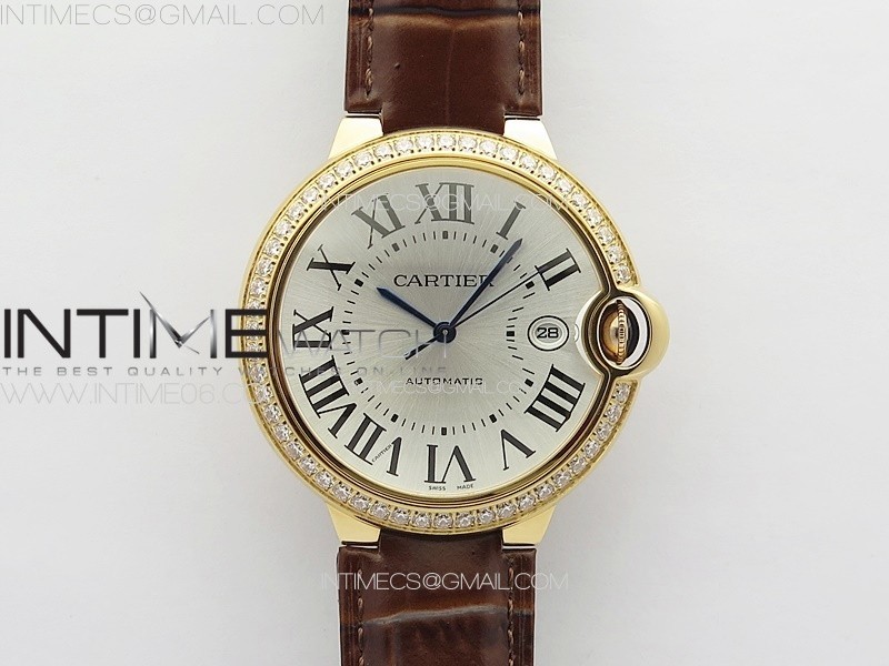 Ballon Bleu 42mm Diamonds Bezel RG 3KF 1:1 Best Edition Ice Blue Dial on Brown Leather Strap A2824