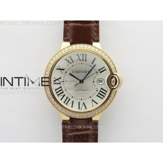 Ballon Bleu 42mm Diamonds Bezel RG 3KF 1:1 Best Edition Ice Blue Dial on Brown Leather Strap A2824