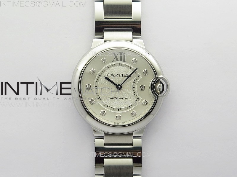 Ballon Bleu 36mm SS 3KF 1:1 Best Edition White Textured Dia Markers Dial on SS Bracelet A076